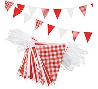 Lot de 52 fanions triangulaires réutilisables en tissu polyester pour intérieur ou extérieur - Rouge/blanc - 16 x 22 cm - 20 m