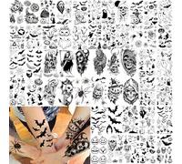 Lot de 52 feuilles de tatouages temporaires d'Halloween pour enfants, femmes, hommes, visage 3D, tête de mort, squelette, faux tatouages autocollants adultes, fantôme, zombie, vampire, chauve-souris