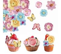 Lot de 52 Fleur Comestible pour Gateau,Papillon Comestible Décoration