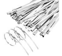 Lot de 52 serre-câbles en acier inoxydable - 30 cm x 4,6 mm - Serre-câbles en acier inoxydable argenté - Pour la gestion des câbles, bande de protection contre la chaleur, tuyaux d'échappement