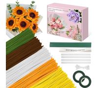 Lot de 520 cure-pipes pour travaux manuels, multicolores, kit de fabrication de fleurs, avec tiges de fleurs chenille, ruban de jardin, ruban, papier d'emballage, idées pour activité artistique