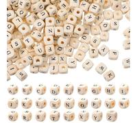 Lot de 520 perles carrées en bois avec lettres de l'alphabet de 10 mm, lettres de l'alphabet de A à Z, 26 lettres, grandes perles carrées en bois naturel pour loisirs créatifs, bracelets, fabrication
