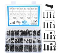 Lot de 520 vis à six pans creux M3 M4 M5 M6 - Vis filetées à tête ronde noire avec écrous - Assortiment de vis de machine avec rondelles (noir)