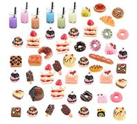 Lot de 53 Accessoires Miniatures pour Maison de poupée 1/12, y Compris Les gâteaux en résine, Le Pain, Accessoires de Cuisine Miniature, Maison de poupée, Cuisine, résine de Jeu Mini Nourriture