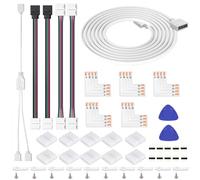 Lot de 53 connecteurs de bande LED 4 broches 8 mm 3528 2835 RVB - Extension de bande LED, distributeur 2 en 1, sans soudure sans soudure - PCB en forme de L - Connecteurs de démarrage pour contrôleur