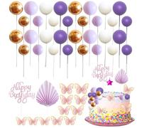 Lot de 53 Decoration Gateau Anniversaire, XingyLi Boule Déco Gâteau avec Décoration Gateau Feuilles de Palmier Papillon Happy Birthday Topper pour Anniversaire, Mariage, Fête, Les Baptêmes