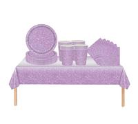Lot de 53 décorations de table violettes pour garçons et filles - Décorations de fête d'anniversaire - Assiettes en carton de 17,8 cm - Serviettes de fête d'anniversaire pour enfants