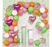 Lot de 54 ballons tropicaux roses et verts sur le thème de l'été avec ballons en aluminium 4D en forme de cœur et d'étoile, parfaits pour les fêtes à la piscine, les fêtes hawaïennes, les fêtes