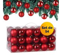 Lot de 54 boules de Noël en plastique robuste Décoration de Noël intérieur extérieur Décoration pour sapin rouge