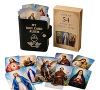 Lot de 54 cartes de prière catholiques avec support en cuir, 54 cartes de prière catholiques avec poche HolysCard Organisateur, livret de rangement portable pour cartes, médailles, jetons, cadeaux