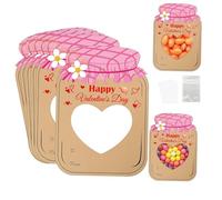 Lot de 54 cartes de Saint-Valentin pour enfants - Bocal Mason - Carte de Saint-Valentin en papier pour bonbons - Cartes de vœux pour l'école, la salle de classe, les fêtes - 8,9 x 15,2 cm (kraft)