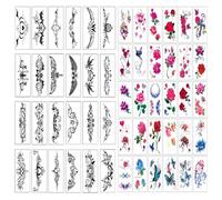 Lot de 54 feuilles de tatouages temporaires 3D imperméables pour femmes et filles