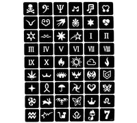 Lot de 54 pochoirs de tatouage avec chiffres romains et notes de musique sur une feuille S07