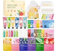 Lot de 54 soins de la peau pour femme comprenant des masques faciaux, de la crème pour les mains, des patchs sous les yeux, des masques à lèvres, du baume à lèvres, du savon et des mini limes à ongles