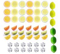 Lot de 54 tranches de fruits artificiels, citron et citron vert, faux cubes de glace, rondelles de citron et blocs de citron artificiels, fruits artificiels pour décoration, décoration, photographie