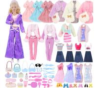 Lot de 54 vêtements et accessoires pour poupées - Design tendance Barbie - Avec robes, pulls, chaussures, sacs, collier - Accessoires - Lunettes de soleil pour poupée de 11,5 pouces - Cadeau