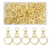 Lot de 55 anneaux porte-clés en acier inoxydable avec joint pivotant (doré)