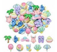 Lot de 55 breloques mignonnes en résine mélangée - 11 styles hawaïens - Ornements en résine à dos plat pour le scrapbooking d'été, la fabrication de bijoux, les décorations en épingle à cheveux