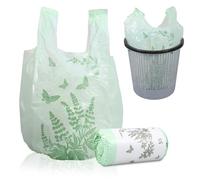 Lot de 55 sacs poubelle de 10 l, indéchirables, verts, avec double poignées, étanches, pour salle de bain, bureau, cuisine, chambre à coucher, couches de bébé, déjections d'animaux