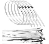 Lot de 55 serre-câbles en acier inoxydable - 300 x 4,6 mm - En métal inoxydable - Auto-bloquants - Pour la gestion des câbles, bande de protection contre la chaleur - Tubes d'échappement