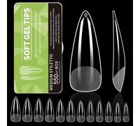 Lot de 550 faux ongles en gel en forme d'amande, pré-gravés, transparents, explications de manucure, pour professionnels et débutants, utilisation en forme d'amande de taille moyenne