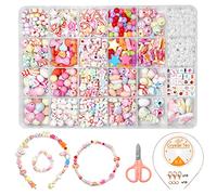 Lot de 550 perles à enfiler pour enfants - Pour bricoler des filles - Perles alphabet - Perles arc-en-ciel - Pentagramme, fleur, papillon, bijoux - Pour enfants âgés de 4, 5, 6, 7, 8