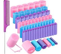 Lot de 56 bigoudis en mousse pour cheveux doux - Tailles assorties - Flexibles - Avec queue de rat en acier inoxydable - Couleur chaude