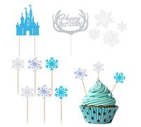 Lot de 56 décorations gâteau château, décorations d'anniversaire flocon neige à paillettes, décorations cupcakes, décorations gâteau congelées, décorations gâteau flocon neige château Noël, mariage