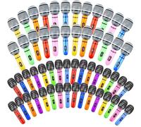 Lot de 56 microphones gonflables en vrac - Couleurs assorties - Microphone gonflable pour jeu de simulation - Pour anniversaire des années 80 et 90 - Fournitures de concert musical - 2 styles