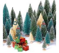 Lot de 56 mini sapins de Noël artificiels avec base en bois pour décoration de Noël, fête de Noël, décoration de table d'intérieur (combinaison de 56 pièces)