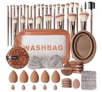 Lot de 56 pinceaux de maquillage, pinceaux cosmétiques, pinceaux de maquillage, pinceaux de maquillage avec éponges, bandeau et sac à main, idéal pour crème, poudre ou fond de teint liquide