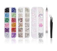 Lot de 5600 pierres strass pour ongles - 36 couleurs - Pierres à paillettes - Pour décoration des ongles - Avec stylo à cire pour strass et strass