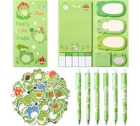 Lot De 57 Articles De Papeterie Grenouille Comprenant Des Stylos À Bille À Encre Gel Et Des Autocollants Grenouille De Dessin Animé, Des Notes Adhésives, Des Onglets D'index, Des Marque-Pages,