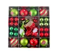Lot de 57 boules de Noël en plastique à suspendre Rouge/vert