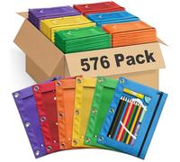 Lot de 576 trousses à crayons pour classeur à 3 anneaux, 3 trous, couleurs assorties, robuste et durable avec fenêtre transparente pour fournitures de bureau, école, collège