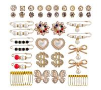 Lot de 58 broches dorées pour chaussettes, épingles à nourrice, pinces à col cardigan, broches bling-bling pour chaussettes, vêtements, chapeaux, chaussures