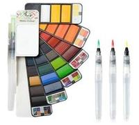 Lot de 5PCS Peinture Aquarelle Voyage Solide Aquarelle Peinture Pliable 33 couleurs avec 4 pièces brosses,kit de dessin sur le terrain,Palette Aquarelle portable pour enfants, adultes et débutants G