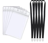 Lot de 5Pcs Porte-badges Etanches avec Cordons, Transparent Badge en PVC, Porte-Cartes pour Exposition Entreprise Bureau Étudiant comme Carte D'étudiants et Permis de Travail