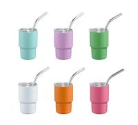 Lot de 6/10 tasses de voyage sous vide en acier inoxydable avec paille réutilisables de 88 ml pour voiture, petite bouteille d'eau, café glacé, gobelets avec couvercle à paille