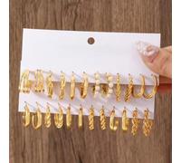 Lot de 6/12/18/24 paires de boucles d'oreilles carrées géométriques en métal léger pour femme en forme de C