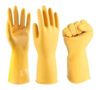 Lot de 6 (3 paires) de gants en caoutchouc épais, antidérapants, rebondissants, réutilisables, sans odeur forte, longueur : 30,5 cm (jaune pâle, taille L)