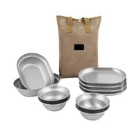 Lot de 6/8/10 assiettes de camping en métal 304 en acier inoxydable - Ustensiles de cuisine d'extérieur - Plats de dîner pour le camping