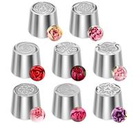 Lot de 6/8 poches à douille, en forme de fleurs, en acier inoxydable, réutilisables, pour gâteaux, biscuits, cupcakes, macarons (8 pièces)