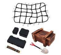 Lot de 6 accessoires de barres de toit de voiture télécommandées avec filet de chargement mini boîte à outils pelle en bois pour camion sur chenilles 1/10 RC voiture RC compatible avec TRX4 SCX10/D90
