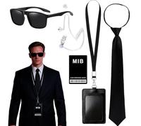 Lot de 6 accessoires de costume d'agent secret, accessoires de costume d'espion, kit de déguisement d'agent secret avec lunettes de soleil noires, écouteurs, cordon de talkie-walkie, clip de carte et