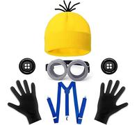 Lot de 6 accessoires de costume de Minion, jaune, pour cosplay, pour adultes et enfants, costume de carnaval, lunettes steampunk, gants noirs et chapeaux jaunes