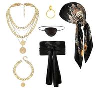Lot de 6 accessoires de costume pirate pour hommes et femmes, chapeau pirate, foulard, corset, ceinture, robe, accessoires pour Halloween, cosplay, costume pour femmes, accessoire