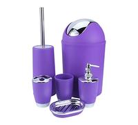 Lot de 6 Accessoires de Salle de Bain en Plastique de Luxe avec Bouteilles de lotion, Porte-brosse à Dents,Brosse WC (violet)