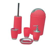 Lot de 6 accessoires de salle de bain en plastique rouge