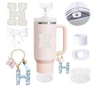 Lot de 6 accessoires de tasse Stanley blancs pour tasse Stanley de 887 ml, 1200 ml, y compris breloque de poignée, autocollant initiale personnalisé, couvercle de paille, bottes en silicone